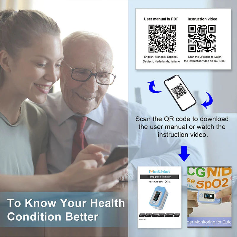 MED LINKET AM801 Oxygen Level Meter Finger Pulse Oximeter 5-in-1 - MED-LINKET CORP