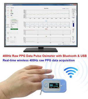 400Hz Raw PPG Data Pulse Oximeter with Bluetooth & USB, Real-Time Wireless PPG Developer Device for Biomedical Research and Algorithm Development