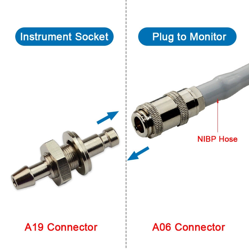  NIBP Connector male metal 2.5mm Rectus with 5.4mm barb for Monitor Socket