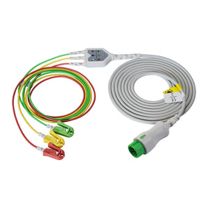 Mindray-compatible 3-lead ECG cable with grabber connector for heart rate monitoring
