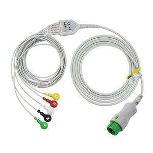 Mindray-compatible 5-lead ECG cable EA6252B with keyed 12-pin connector and TPU jacket