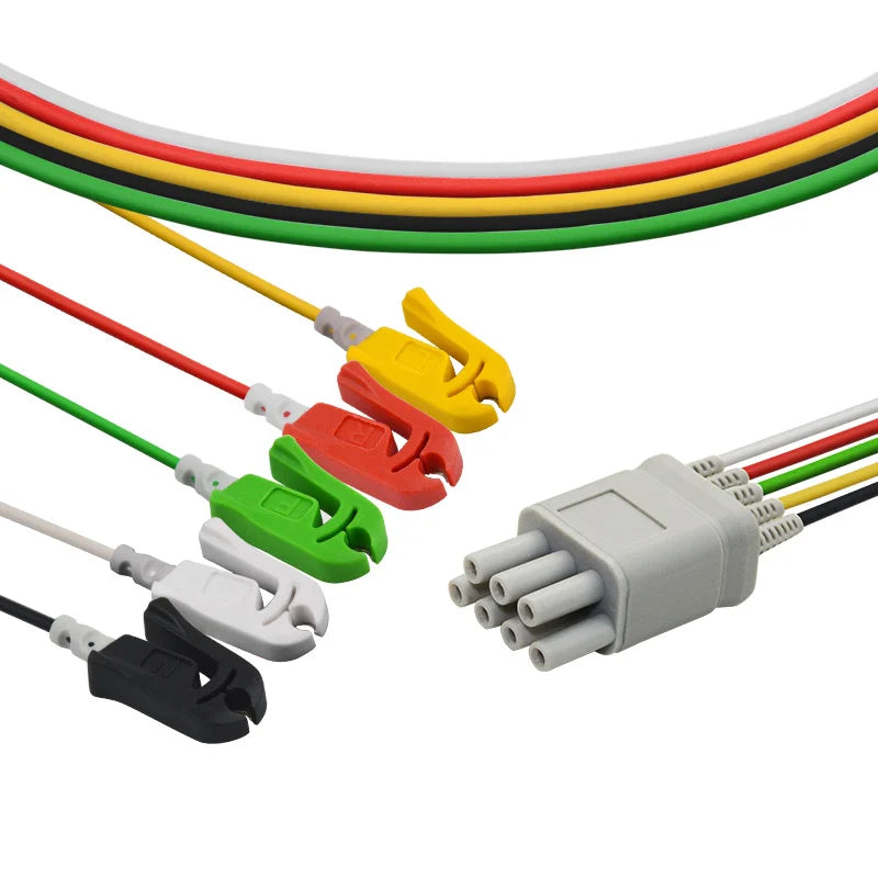 MedLinket Mindray EY6501A compatible 5-lead clip telemetry ECG leadwire set with 7-pin connector for BeneVision monitoring