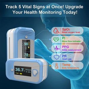 MED LINKET AM801 Oxygen Level Meter Finger Pulse Oximeter 5-in-1 - MED-LINKET CORP