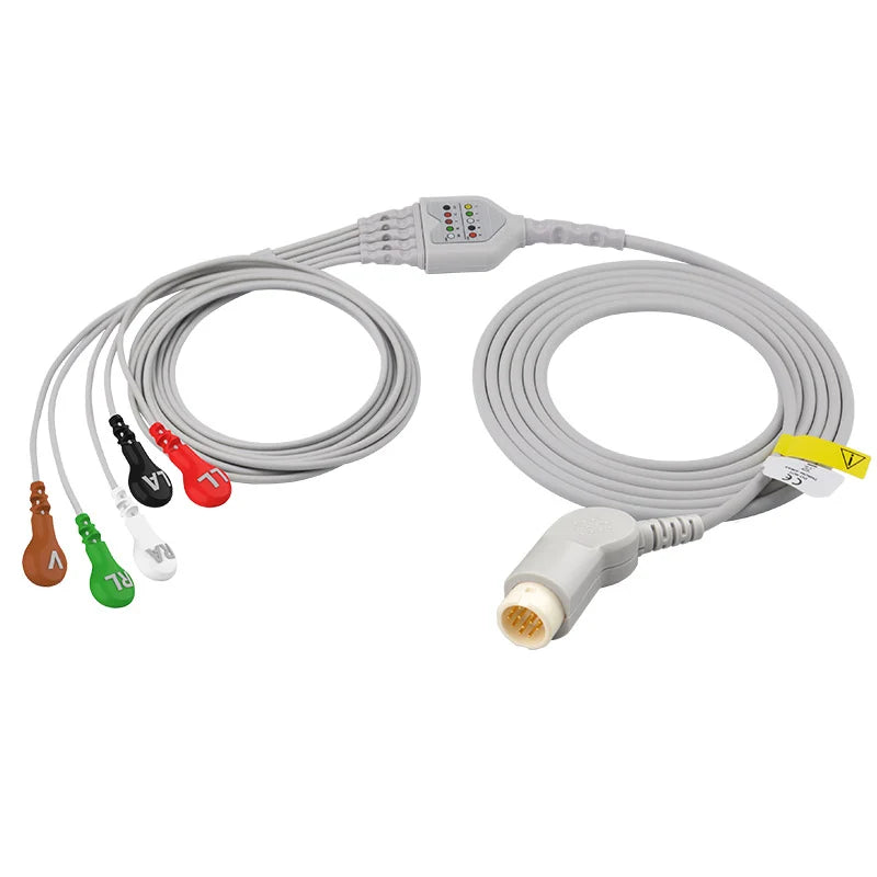Philips-compatible direct-connect ECG cable M1977A, 5 lead snap
