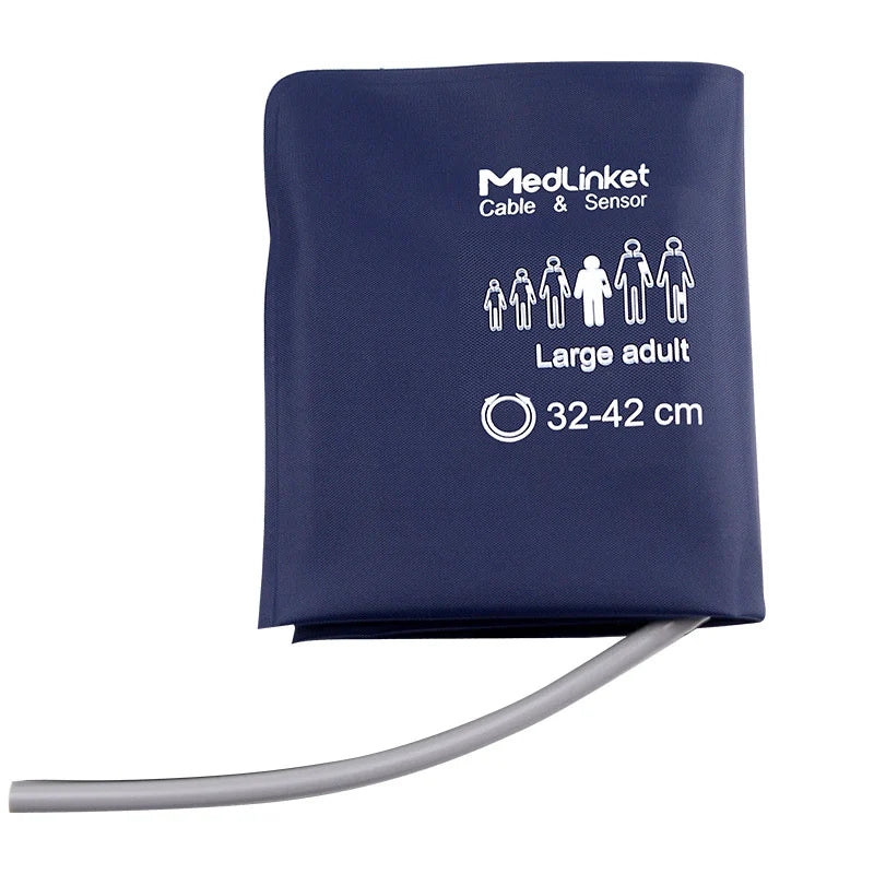 MedLinket reusable adult TPU NIBP cuff for correct-fit sizing to prevent false high or low blood pressure alarms