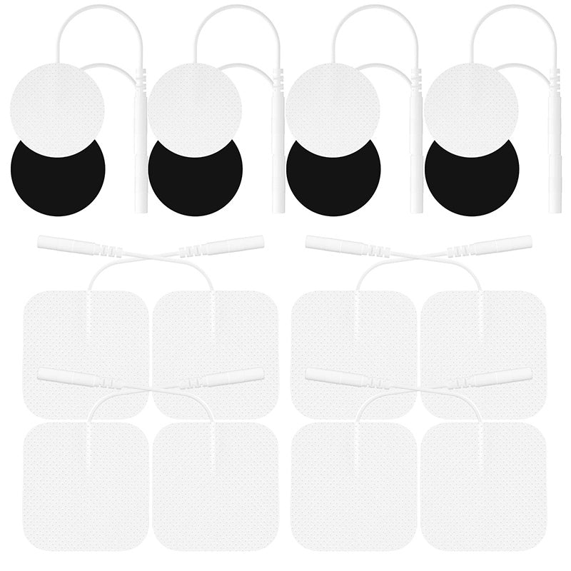 TENS unit replacement pads, 16-pack with 8 round and 8 square 2mm pin electrodes
