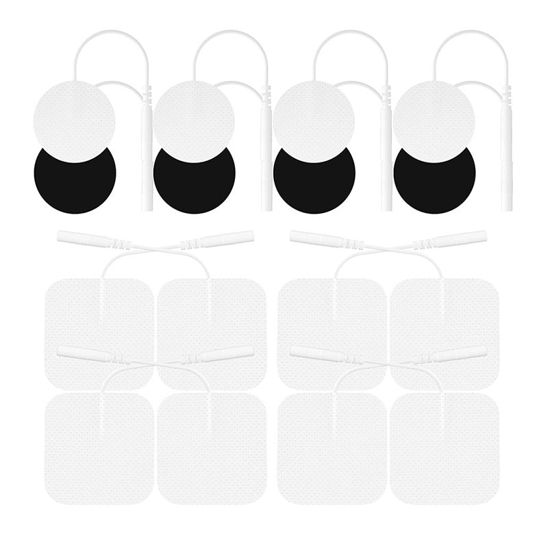 TENS unit replacement pads, 16-pack with 8 round and 8 square 2mm pin electrodes