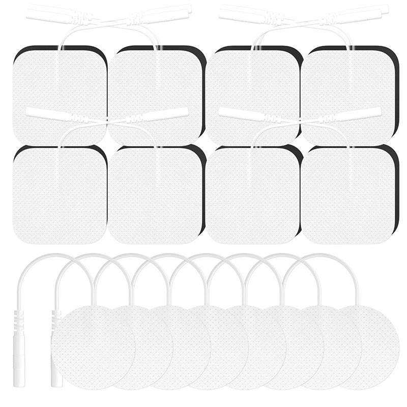 TENS unit replacement pads, 24-pack with 16 square and 8 round 2mm pin electrodes