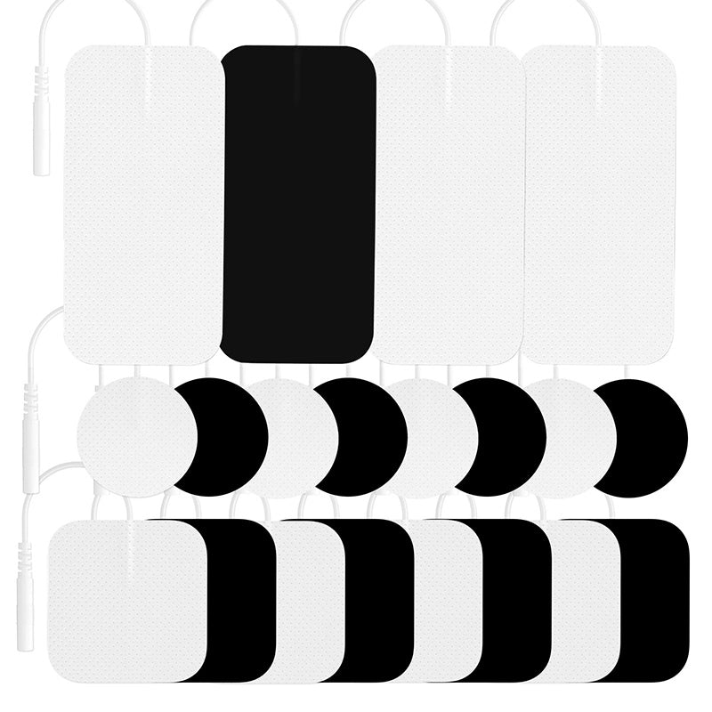 TENS unit replacement pads, 28-pack with 8 round, 12 square and 8 rectangular 2mm pin electrodes