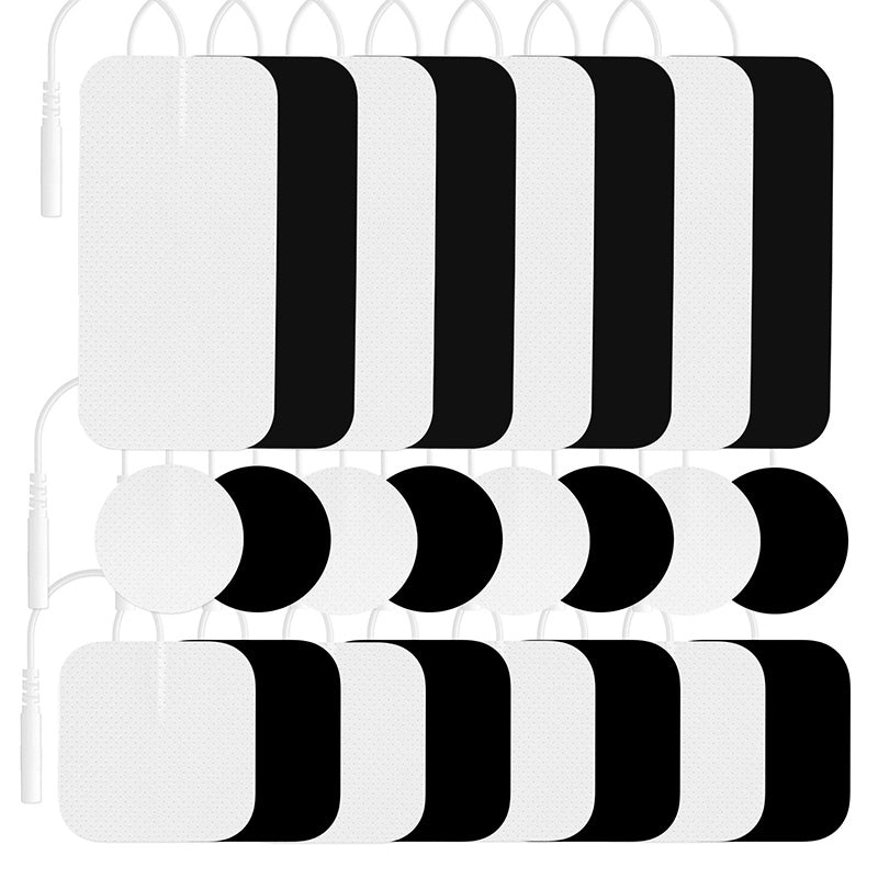 TENS unit replacement pads, 28-pack with 8 round, 12 square and 8 rectangular 2mm pin electrodes