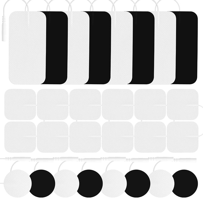 TENS unit replacement pads, 28-pack with 8 round, 12 square and 8 rectangular 2mm pin electrodes