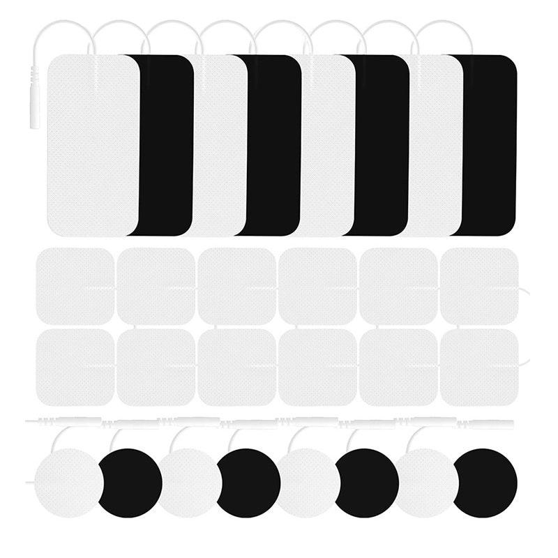 TENS unit replacement pads, 28-pack with 8 round, 12 square and 8 rectangular 2mm pin electrodes