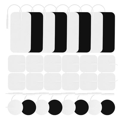 TENS unit replacement pads, 28-pack with 8 round, 12 square and 8 rectangular 2mm pin electrodes