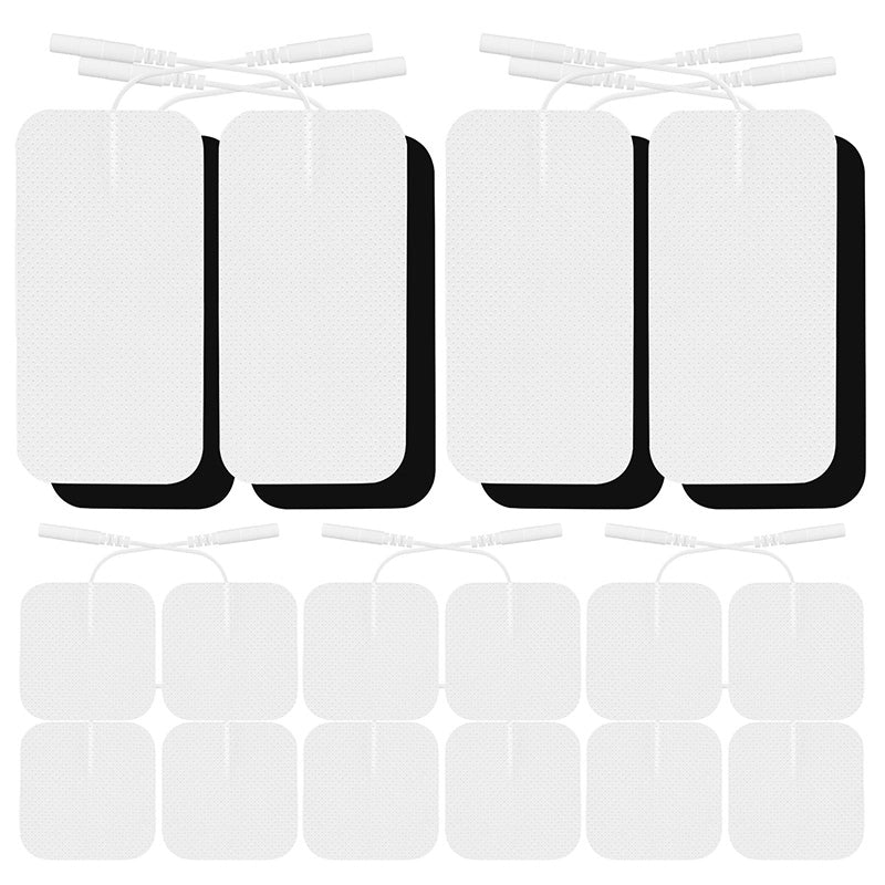 TENS unit replacement pads, 20-pack with 12 square and 8 rectangular 2mm pin electrodes