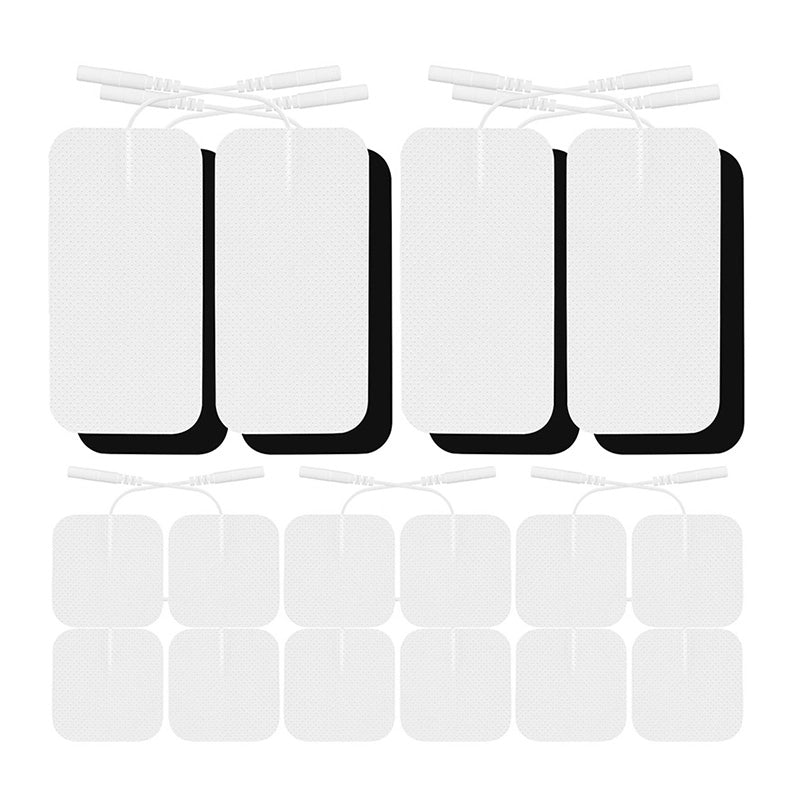 TENS unit replacement pads, 20-pack with 12 square and 8 rectangular 2mm pin electrodes