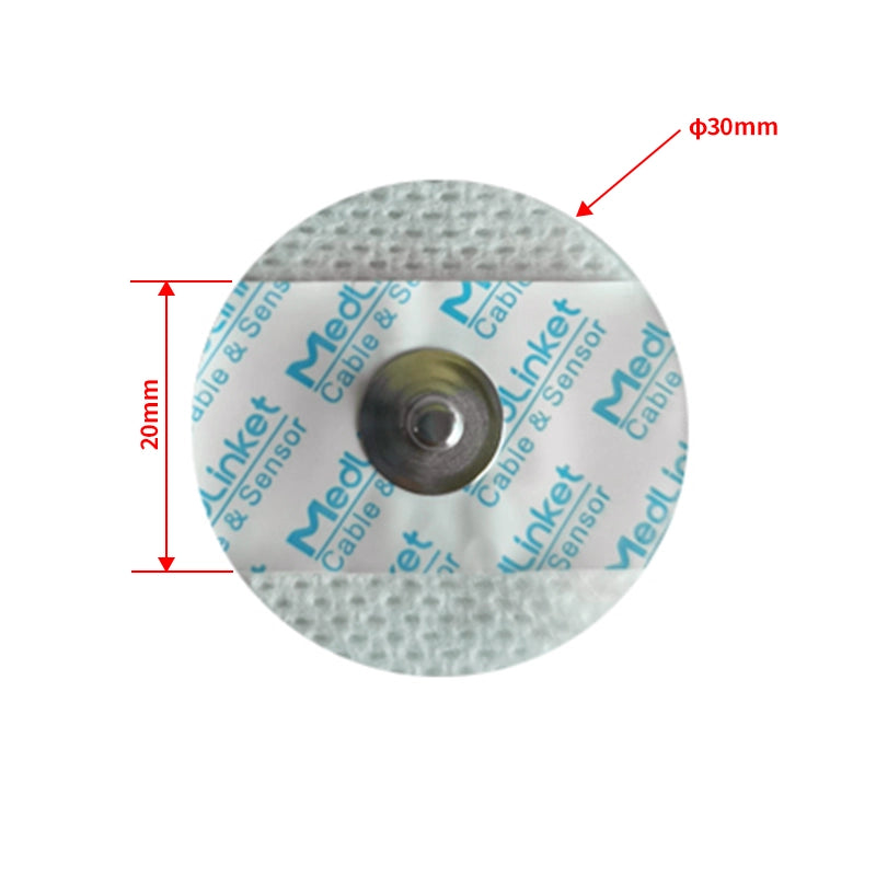 MedLinket disposable ECG electrodes with low 109 ohm impedance and offset eccentric design to reduce false ECG alarms