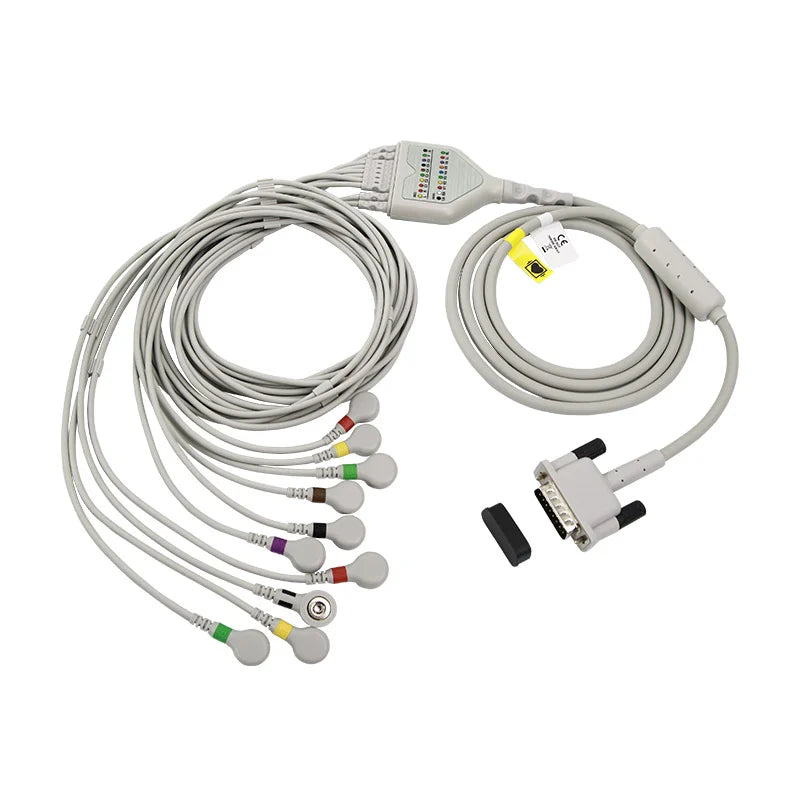 Philips-compatible Direct-Connect 10-Lead EKG Cable Snap IEC for complete 12-lead acquisition