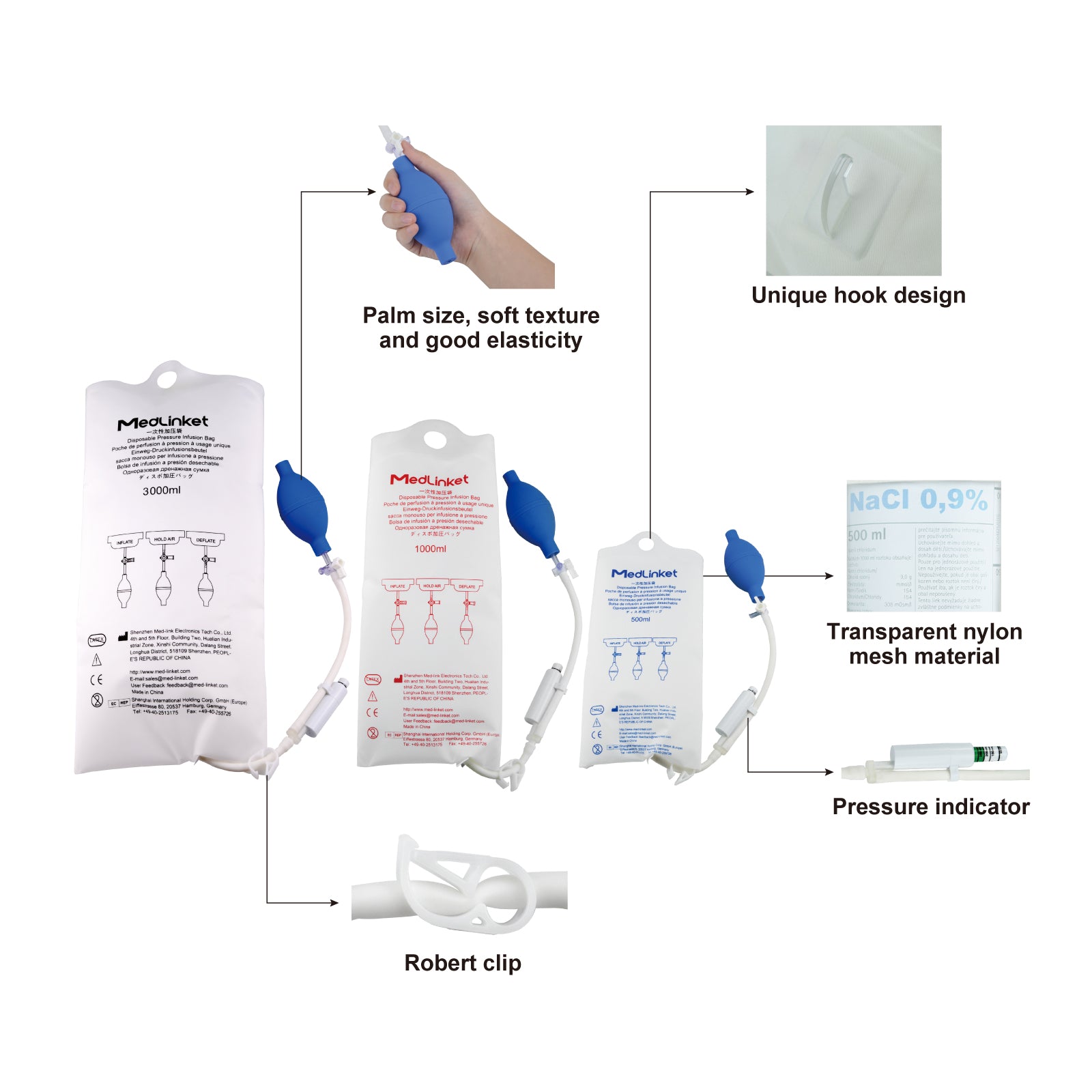 500ml-1000ml-3000ml Pressure Infusion Bags types